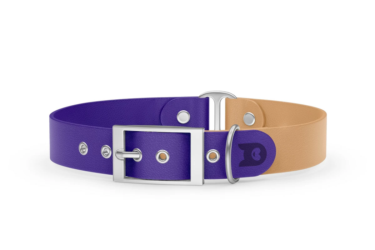 Duo-Halsband für Hunde: Violett & Hellbraun mit Silber-Komponenten