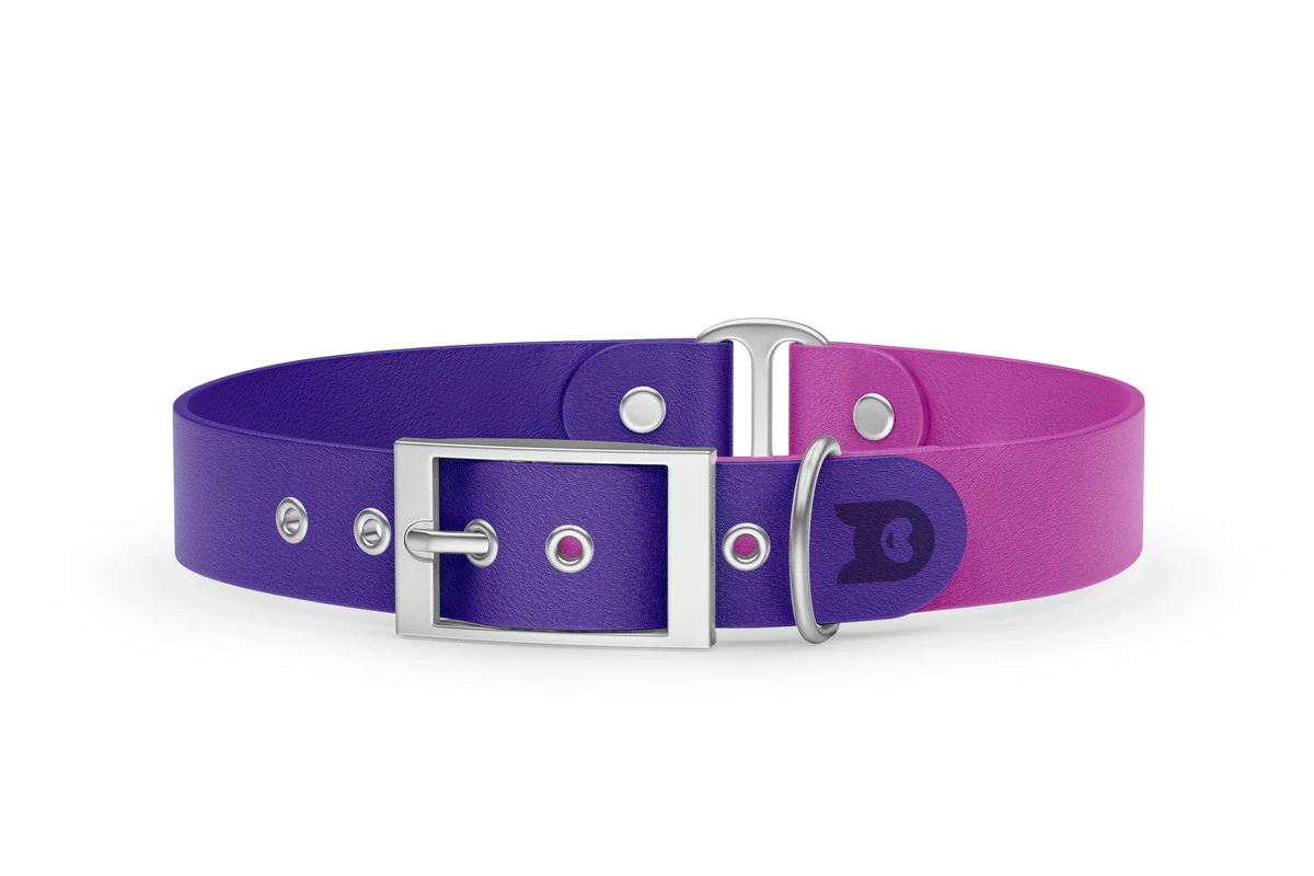 Duo-Halsband für Hunde: Violett & Hellviolett mit Silber-Komponenten