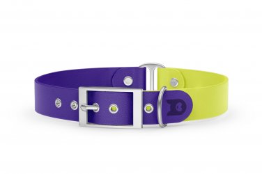 Duo-Halsband für Hunde: Violett & Neongelb mit Silber-Komponenten