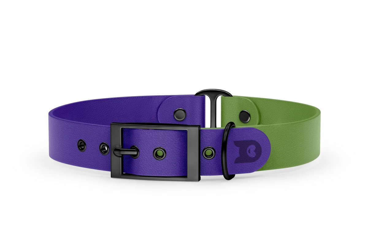 Duo-Halsband für Hunde: Violett & Oliv mit Schwarz-Komponenten