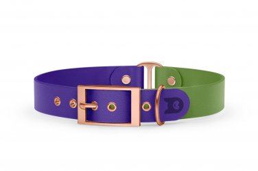 Duo-Halsband für Hunde: Violett & Oliv mit Rosegold-Komponenten
