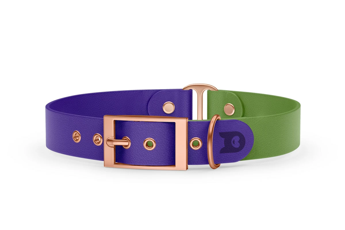 Duo-Halsband für Hunde: Violett & Oliv mit Rosegold-Komponenten