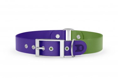 Duo-Halsband für Hunde: Violett & Oliv mit Silber-Komponenten