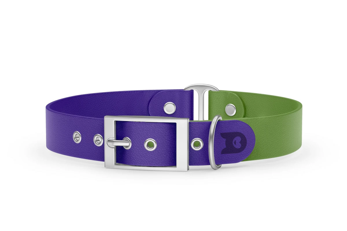 Duo-Halsband für Hunde: Violett & Oliv mit Silber-Komponenten