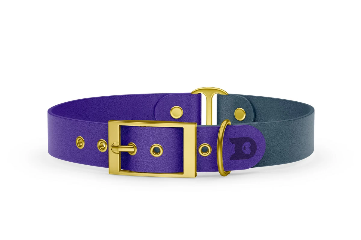 Duo-Halsband für Hunde: Violett & Petrol mit Gold-Komponenten