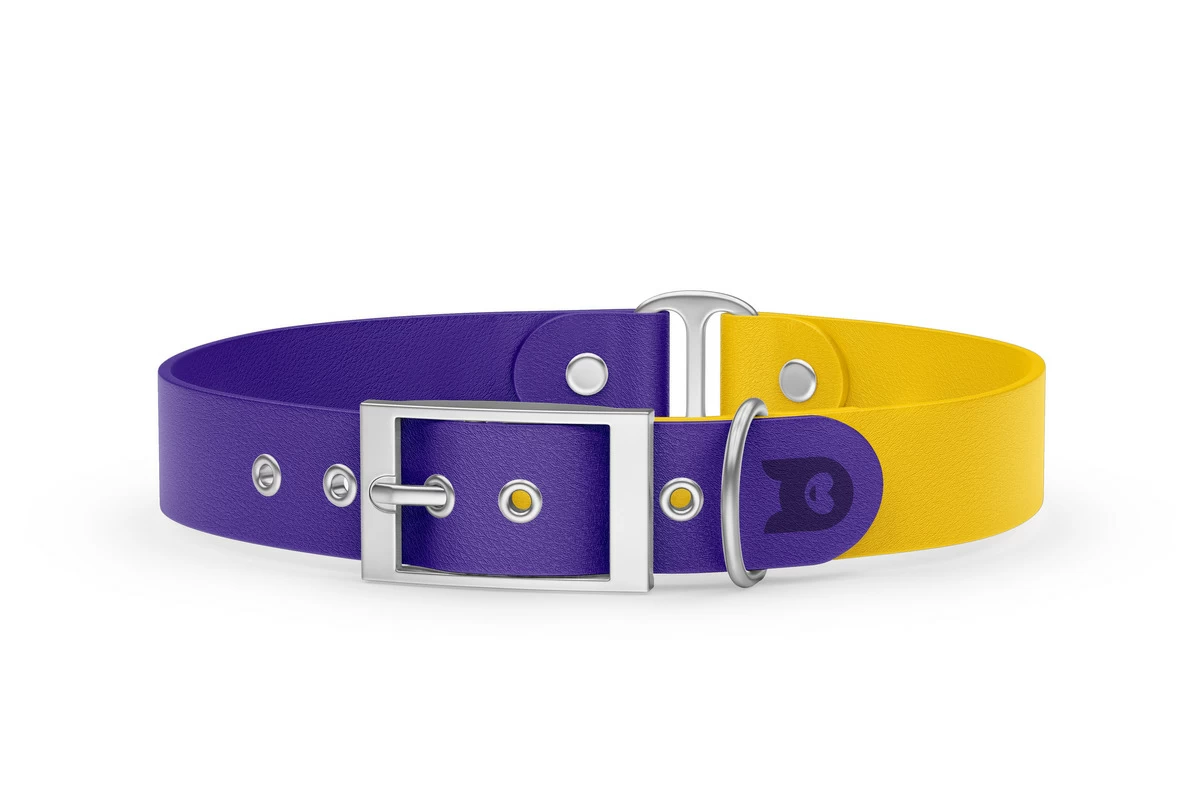 Duo-Halsband für Hunde: Violett & Gelb mit Silber-Komponenten