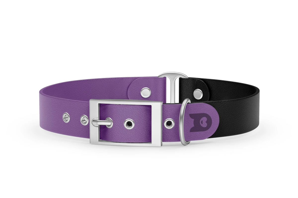 Duo-Halsband für Hunde: Purpur & Schwarz mit Silber-Komponenten