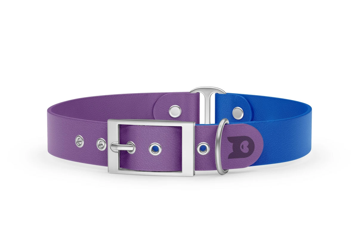 Duo-Halsband für Hunde: Purpur & Blau mit Silber-Komponenten