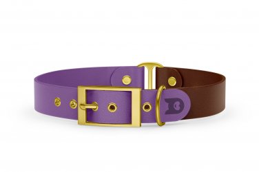 Duo-Halsband für Hunde: Purpur & Dunkelbraun mit Gold-Komponenten