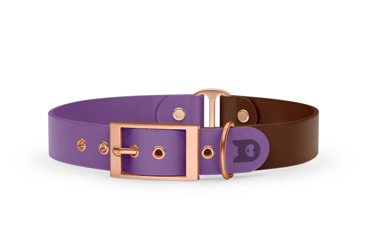 Duo-Halsband für Hunde: Purpur & Dunkelbraun mit Rosegold-Komponenten