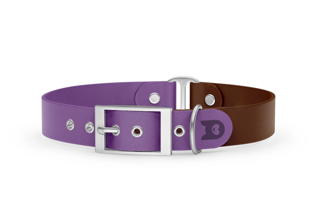 Duo-Halsband für Hunde: Purpur & Dunkelbraun mit Silber-Komponenten
