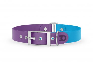 Duo-Halsband für Hunde: Purpur & Hellblau mit Silber-Komponenten
