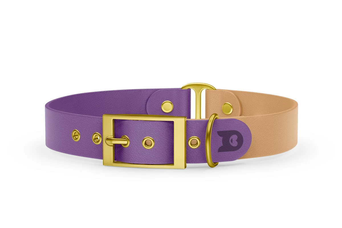 Duo-Halsband für Hunde: Purpur & Hellbraun mit Gold-Komponenten