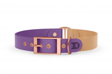 Duo-Halsband für Hunde: Purpur & Hellbraun mit Rosegold-Komponenten