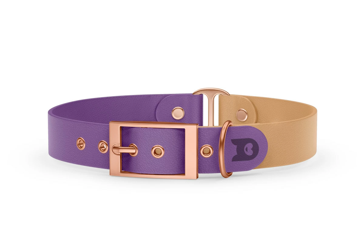 Duo-Halsband für Hunde: Purpur & Hellbraun mit Rosegold-Komponenten