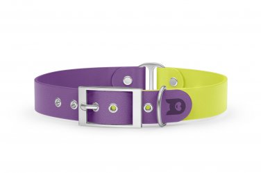 Duo-Halsband für Hunde: Purpur & Neongelb mit Silber-Komponenten