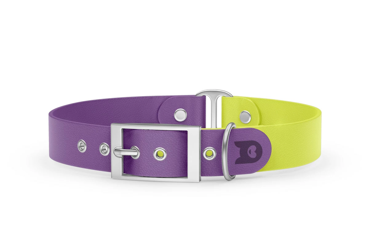 Duo-Halsband für Hunde: Purpur & Neongelb mit Silber-Komponenten
