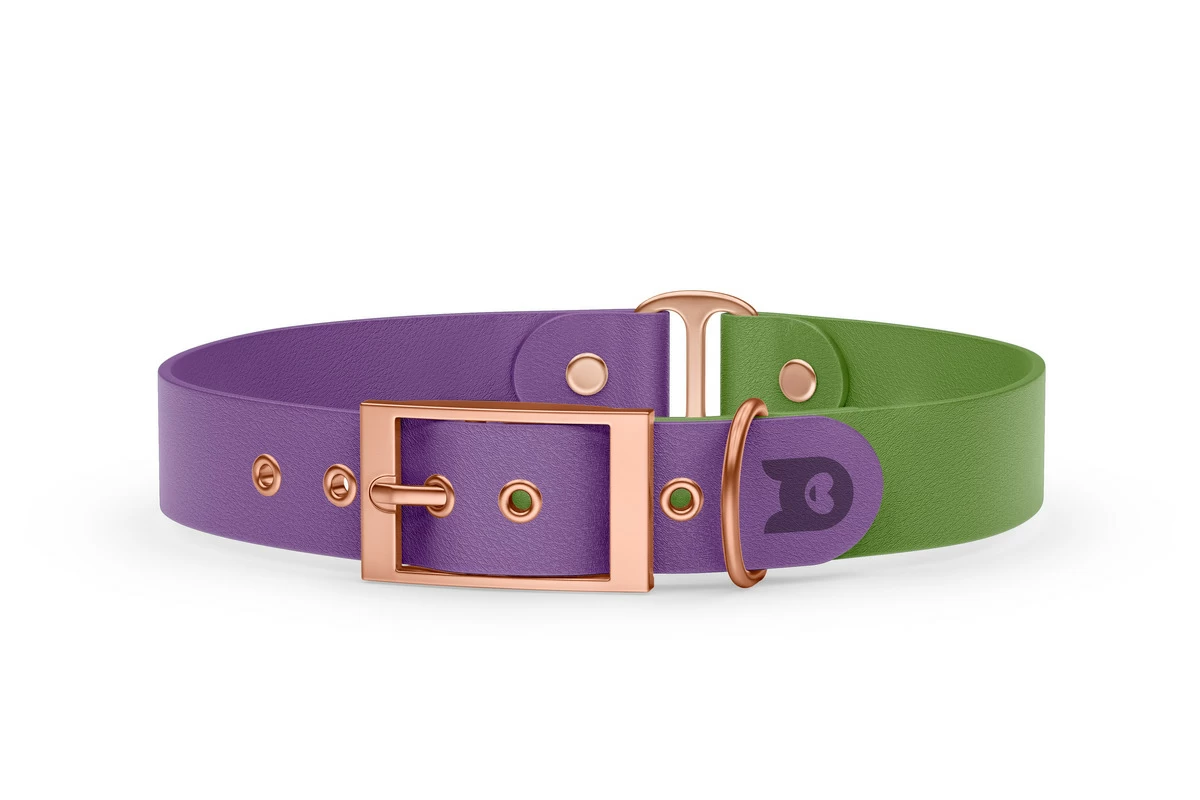 Duo-Halsband für Hunde: Purpur & Oliv mit Rosegold-Komponenten