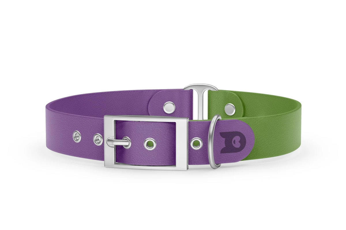 Duo-Halsband für Hunde: Purpur & Oliv mit Silber-Komponenten