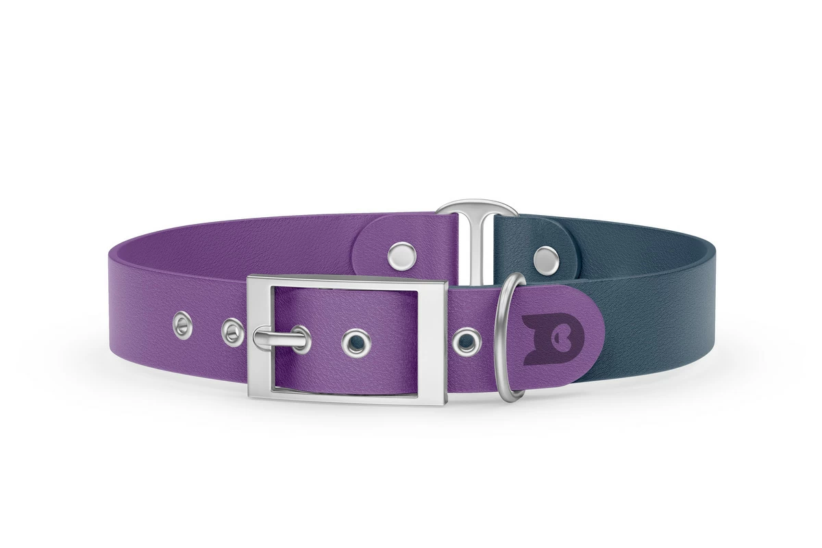 Duo-Halsband für Hunde: Purpur & Petrol mit Silber-Komponenten