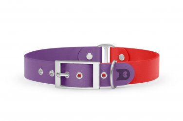 Duo-Halsband für Hunde: Purpur & Rot mit Silber-Komponenten
