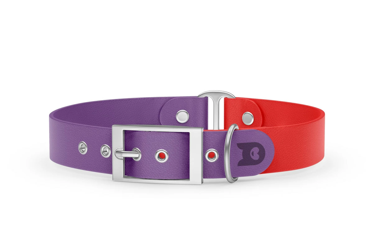 Duo-Halsband für Hunde: Purpur & Rot mit Silber-Komponenten