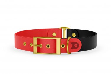 Duo-Halsband für Hunde: Rot & Schwarz mit Gold-Komponenten