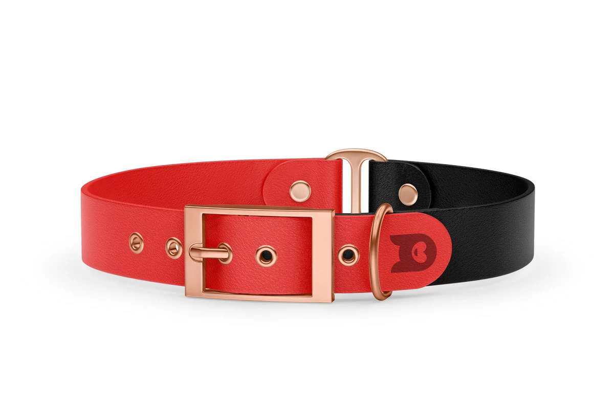 Duo-Halsband für Hunde: Rot & Schwarz mit Rosegold-Komponenten