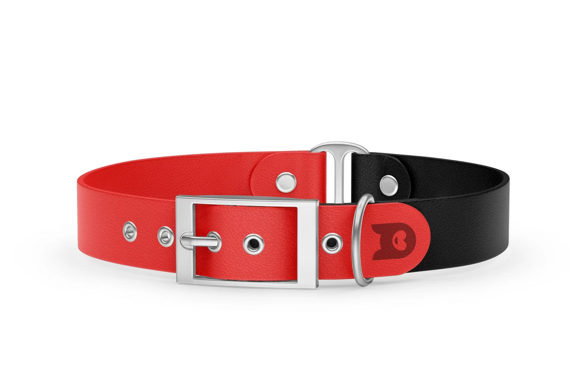 Duo-Halsband für Hunde: Rot & Schwarz mit Silber-Komponenten