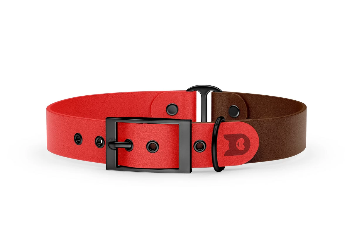Duo-Halsband für Hunde: Rot & Dunkelbraun mit Schwarz-Komponenten