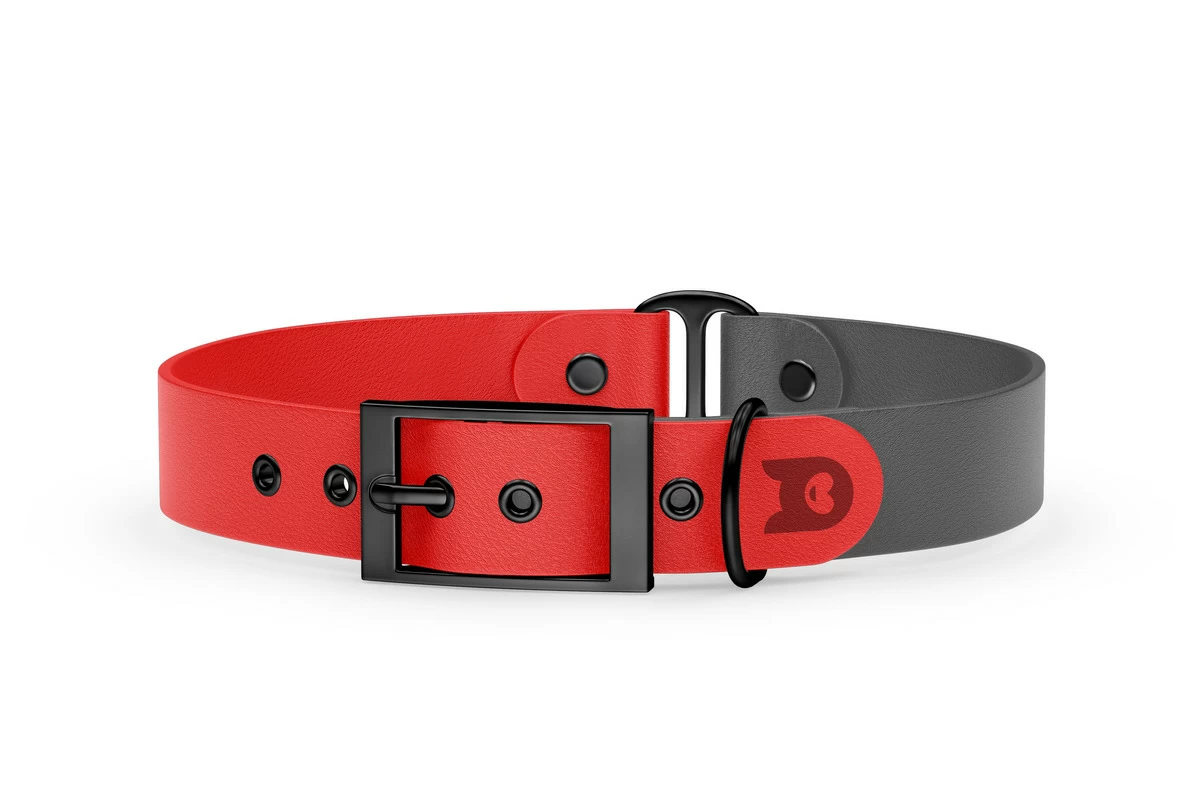 Duo-Halsband für Hunde: Rot & Grau mit Schwarz-Komponenten