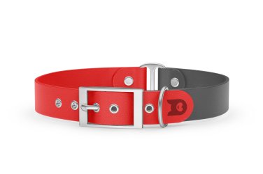 Duo-Halsband für Hunde: Rot & Grau mit Silber-Komponenten