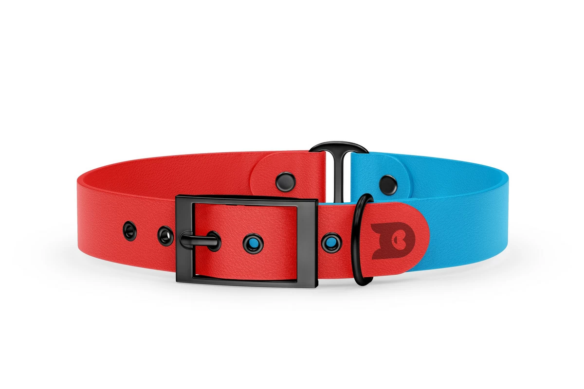 Duo-Halsband für Hunde: Rot & Hellblau mit Schwarz-Komponenten