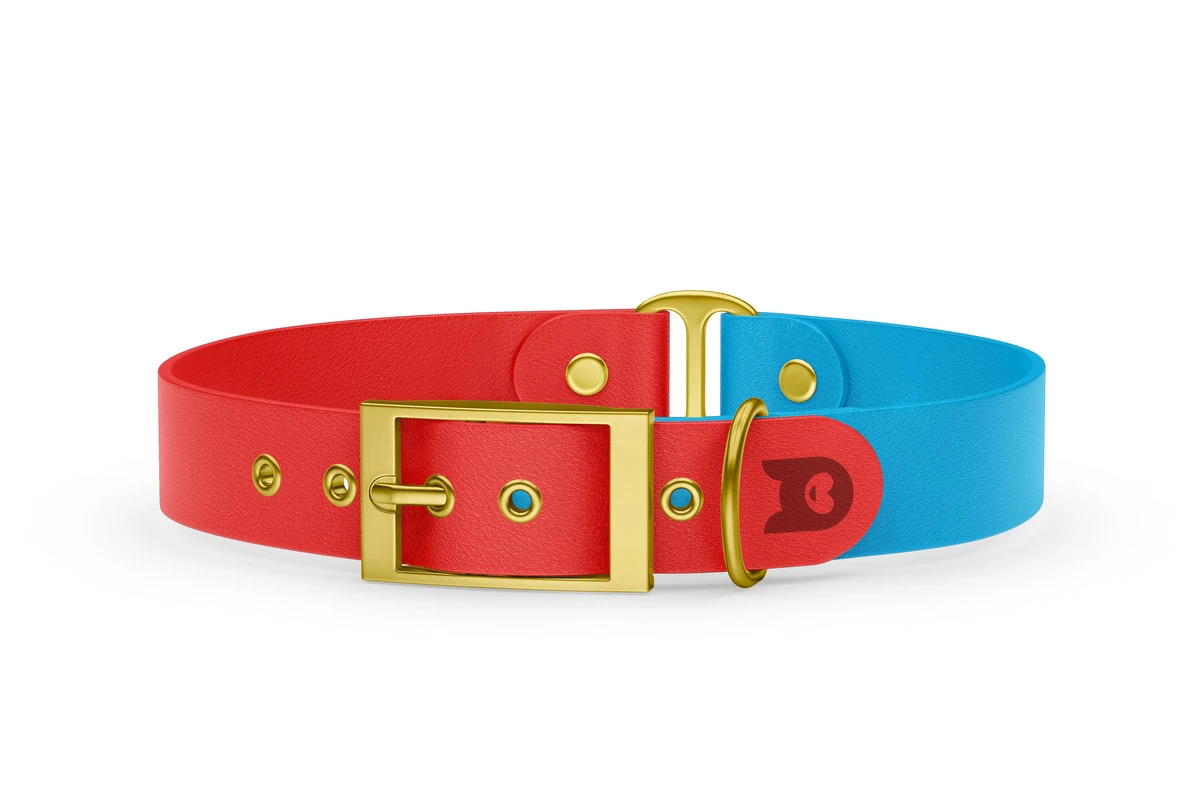 Duo-Halsband für Hunde: Rot & Hellblau mit Gold-Komponenten