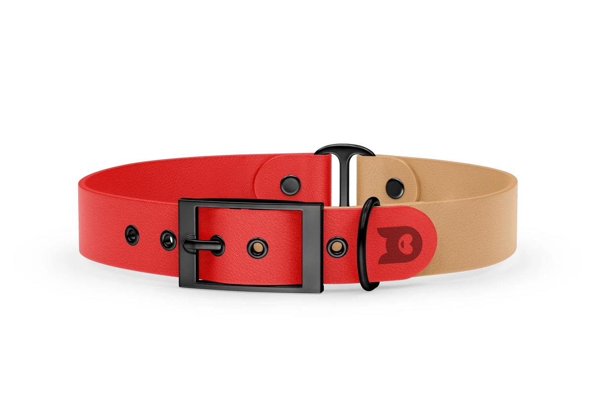 Duo-Halsband für Hunde: Rot & Hellbraun mit Schwarz-Komponenten