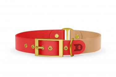 Duo-Halsband für Hunde: Rot & Hellbraun mit Gold-Komponenten