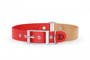 Duo-Halsband für Hunde: Rot & Hellbraun mit Silber-Komponenten