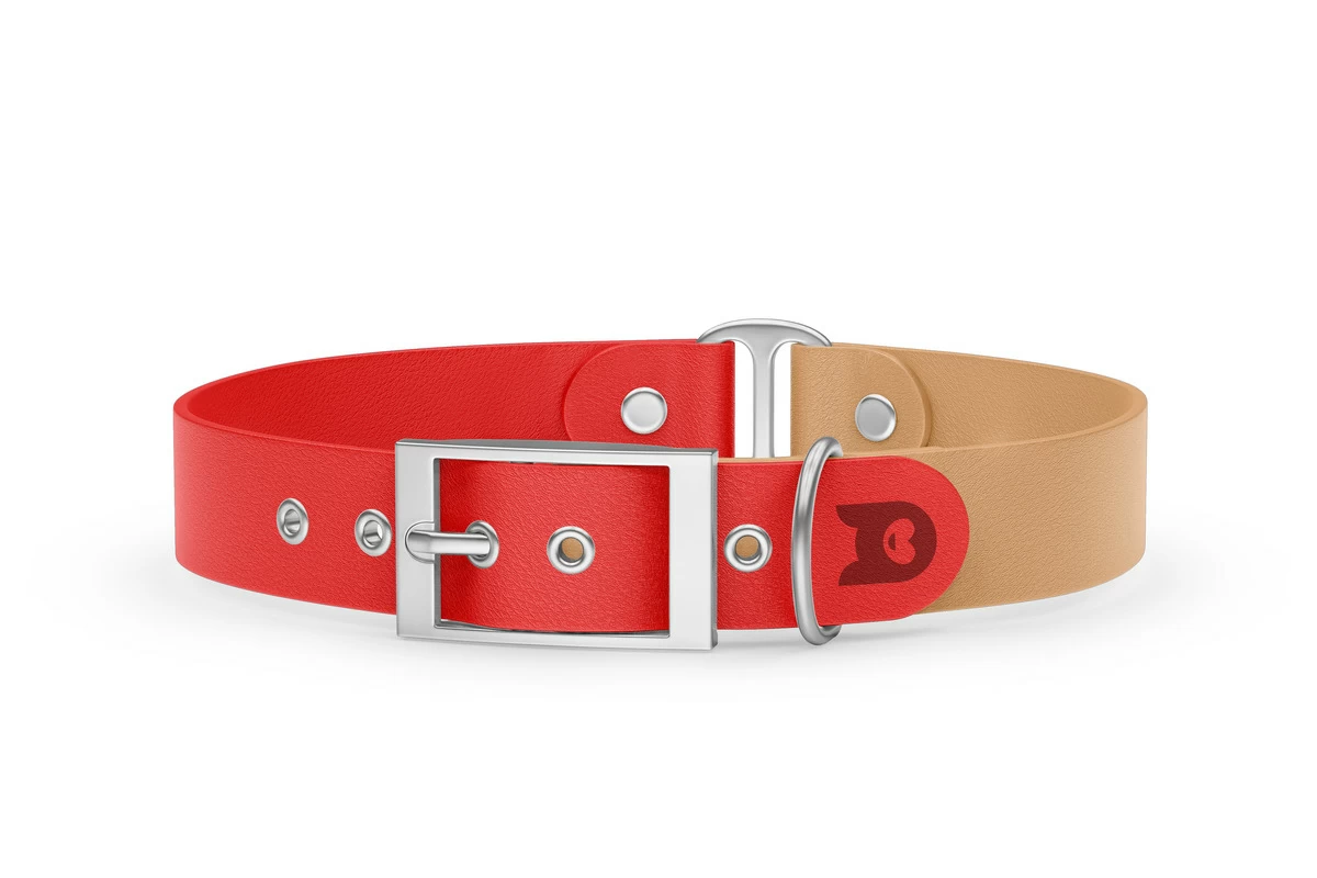 Duo-Halsband für Hunde: Rot & Hellbraun mit Silber-Komponenten