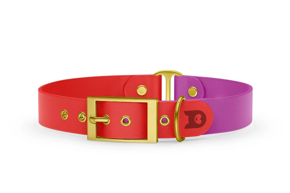Duo-Halsband für Hunde: Rot & Hellviolett mit Gold-Komponenten