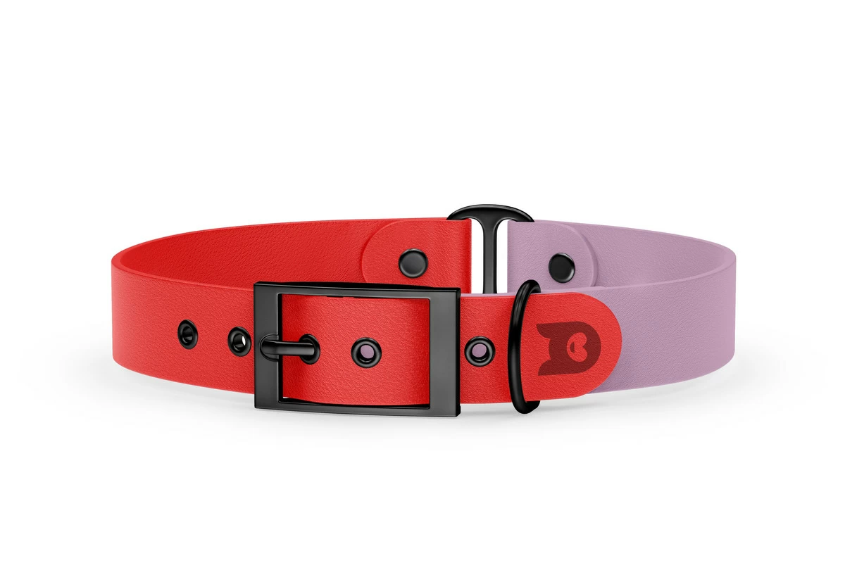 Duo-Halsband für Hunde: Rot & Flieder mit Schwarz-Komponenten