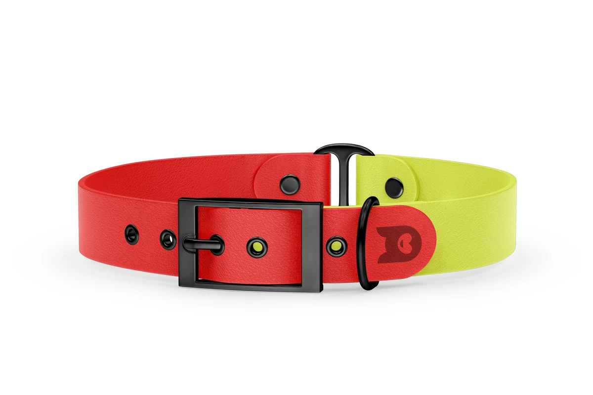Duo-Halsband für Hunde: Rot & Neongelb mit Schwarz-Komponenten