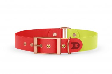 Duo-Halsband für Hunde: Rot & Neongelb mit Rosegold-Komponenten