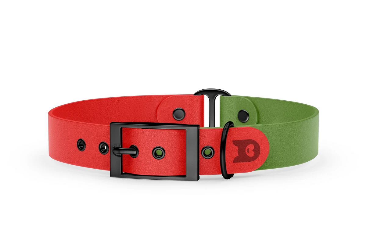 Duo-Halsband für Hunde: Rot & Oliv mit Schwarz-Komponenten