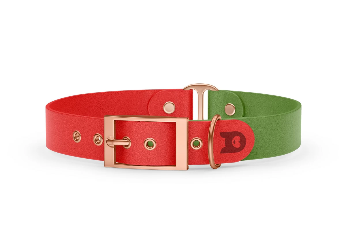 Duo-Halsband für Hunde: Rot & Oliv mit Rosegold-Komponenten