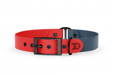 Duo-Halsband für Hunde: Rot & Petrol mit Schwarz-Komponenten