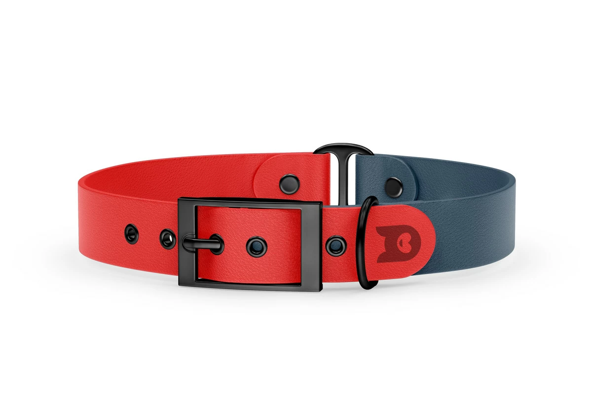 Duo-Halsband für Hunde: Rot & Petrol mit Schwarz-Komponenten