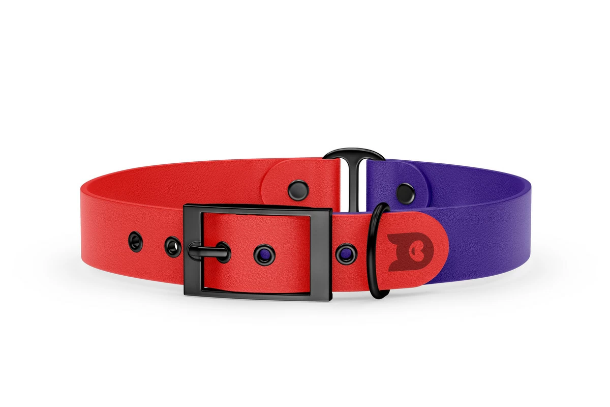 Duo-Halsband für Hunde: Rot & Violett mit Schwarz-Komponenten