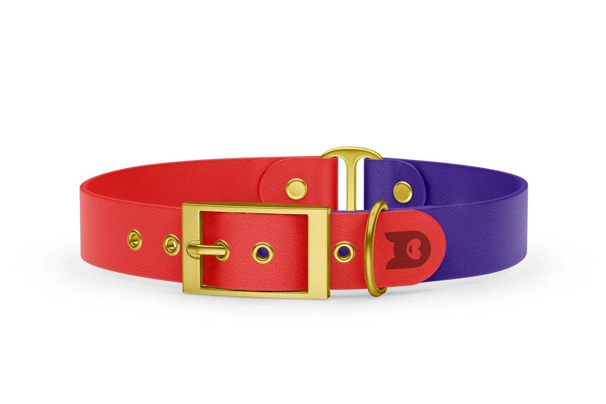 Duo-Halsband für Hunde: Rot & Violett mit Gold-Komponenten