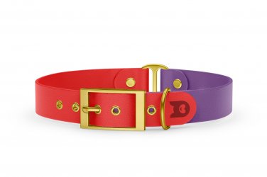 Duo-Halsband für Hunde: Rot & Purpur mit Gold-Komponenten