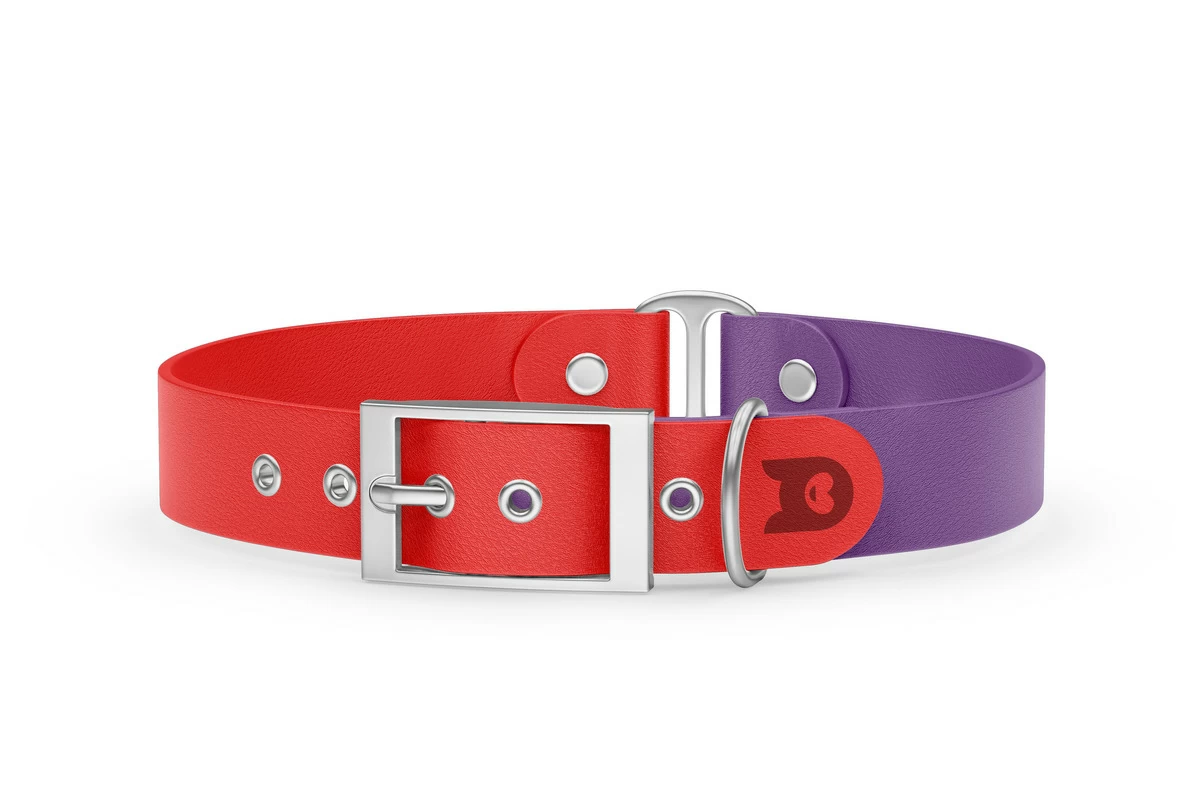 Duo-Halsband für Hunde: Rot & Purpur mit Silber-Komponenten